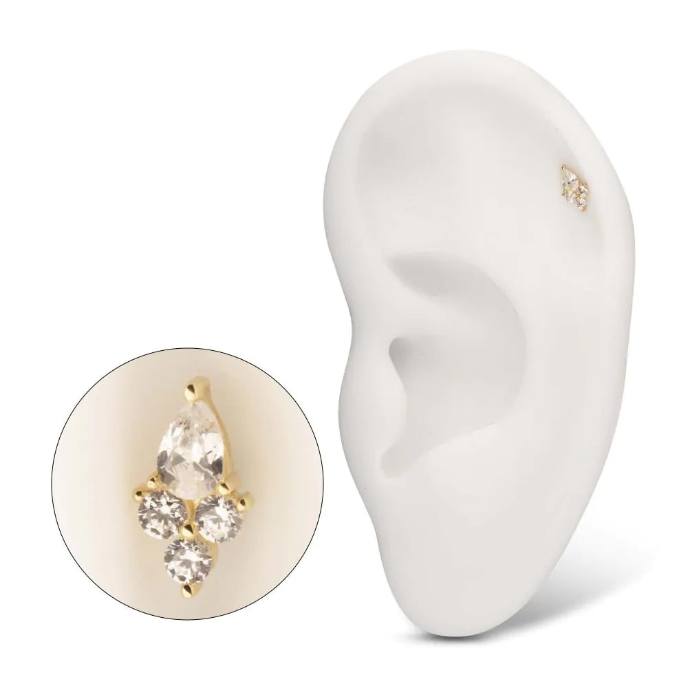 Threadless Trinity Teardrop Prong Set Gem Top