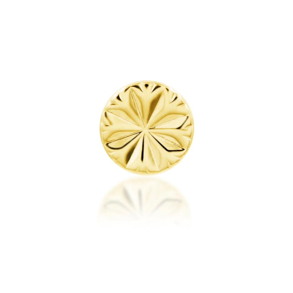 Engraved 14k yellow gold threadless disc top