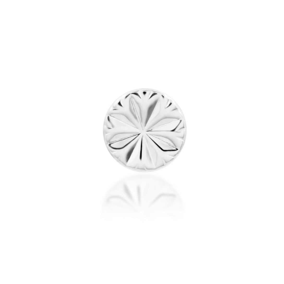 Engraved 14k white gold threadless disc top
