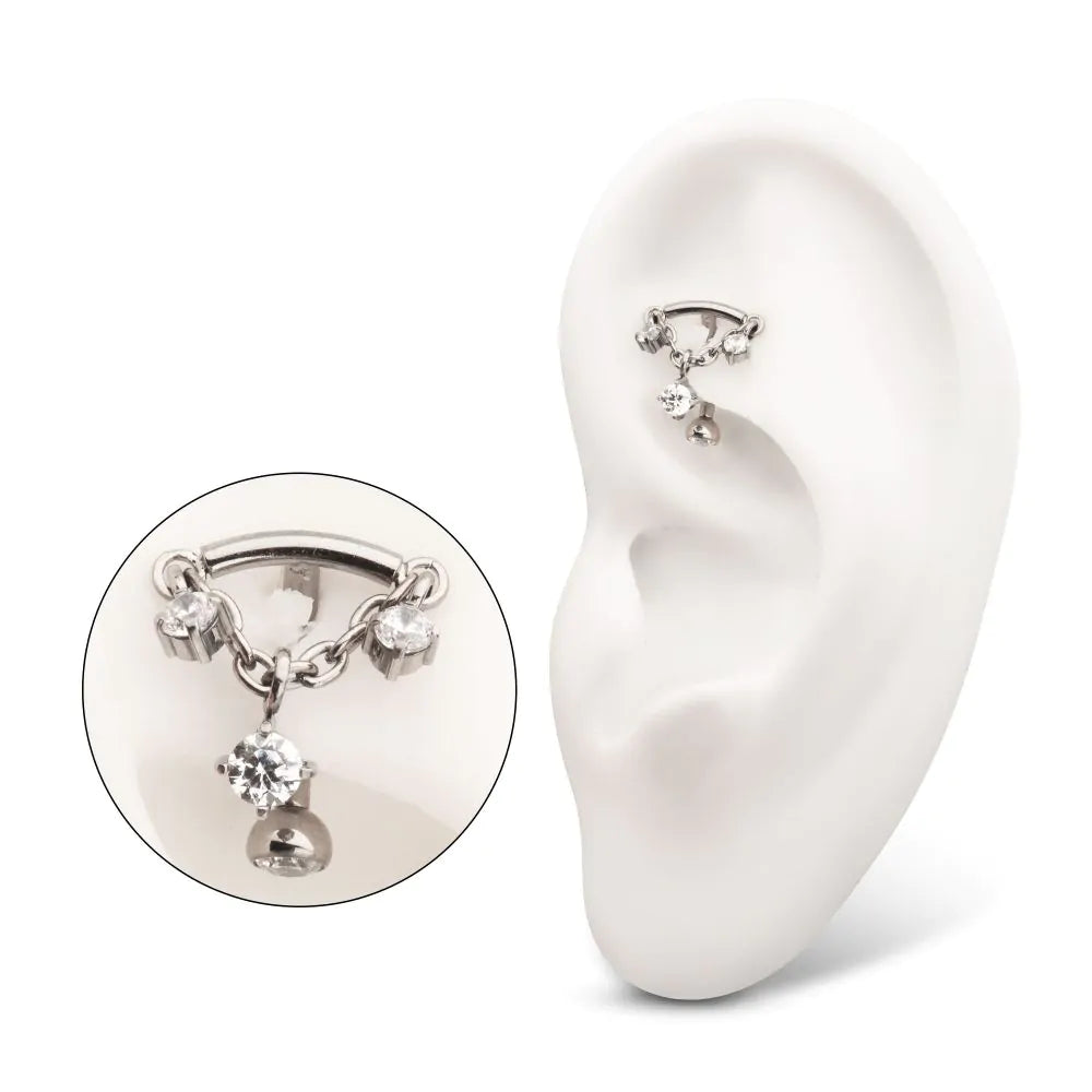 Floating 3 Gem Curved Barbell Dangle