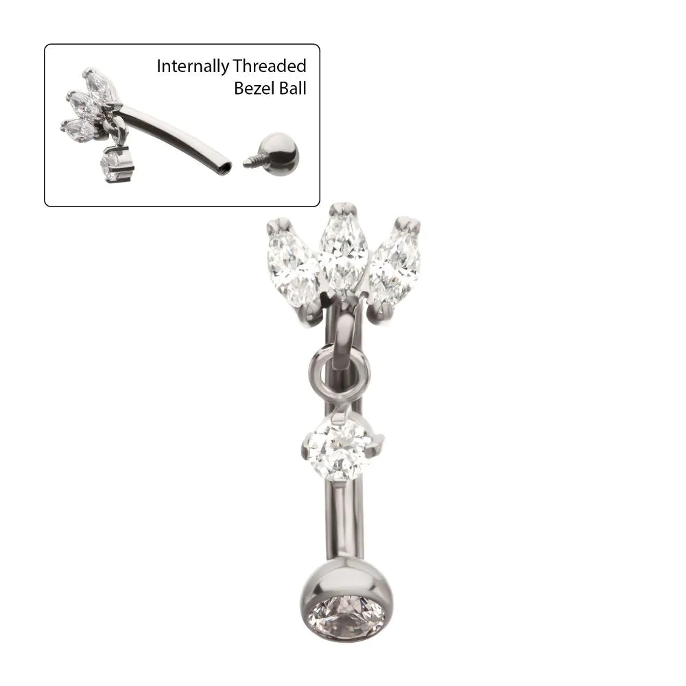 Floating Marquise Gem Curved Barbell Dangle