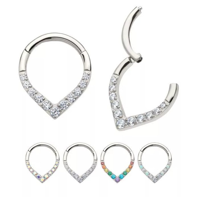 CZ/Opal Tear Drop Clicker Hoop