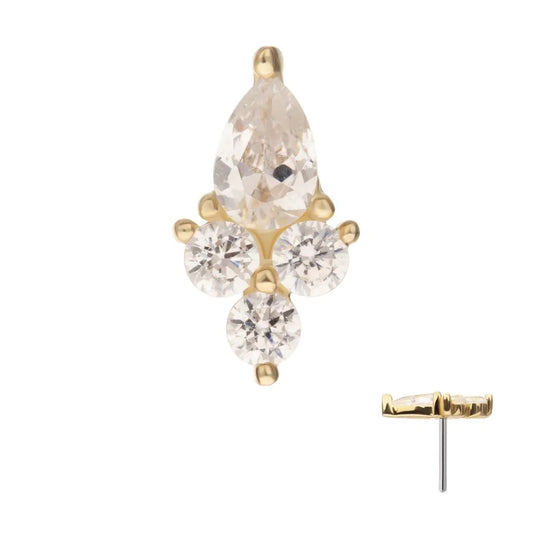 Threadless Trinity Teardrop Prong Set Gem Top