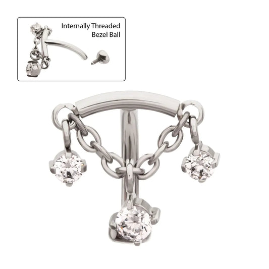 Floating 3 Gem Curved Barbell Dangle