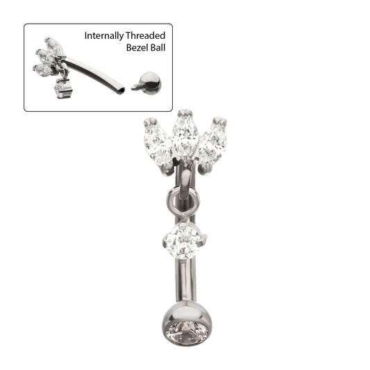 Floating Marquise Gem Curved Barbell Dangle