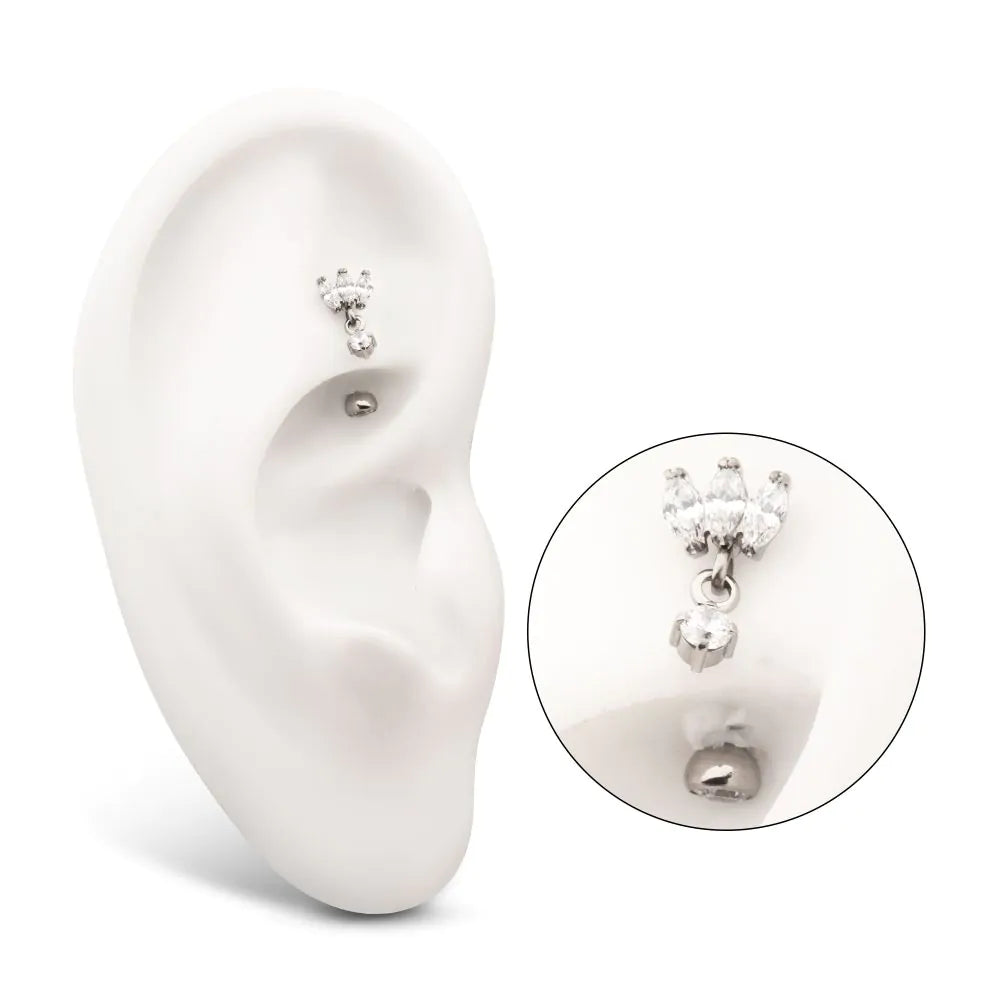 Floating Marquise Gem Curved Barbell Dangle