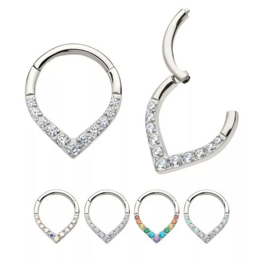 CZ/Opal Tear Drop Clicker Hoop