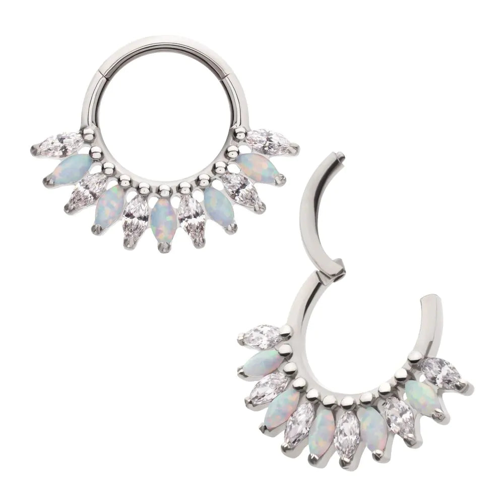 Marquise Gem & Opal Cluster Fan Hinged Hoop