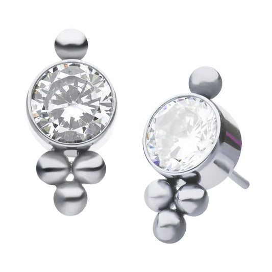 Titanium Threadless Tri-bead Cluster with CZ Bezel CZ Top