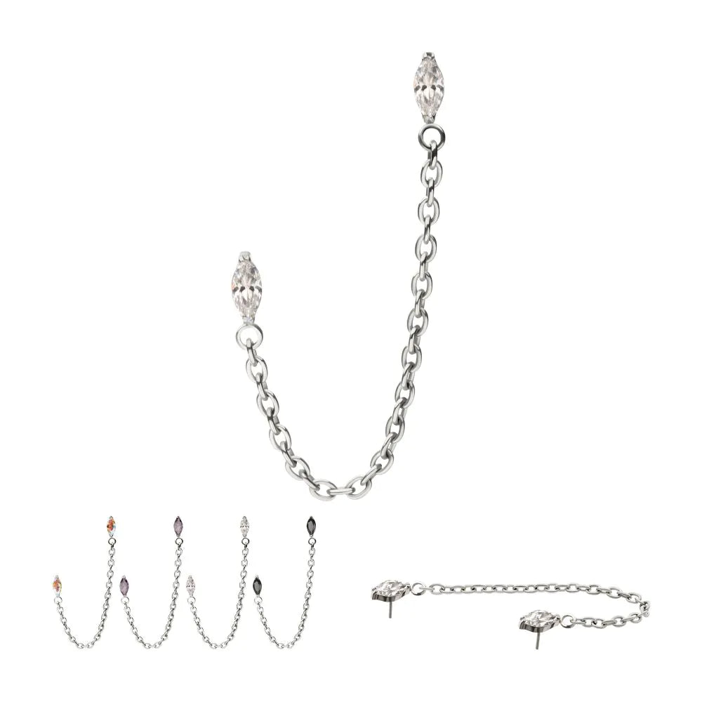 Double Prong Set Marquise Gem Top with Rolo Chain Dangle